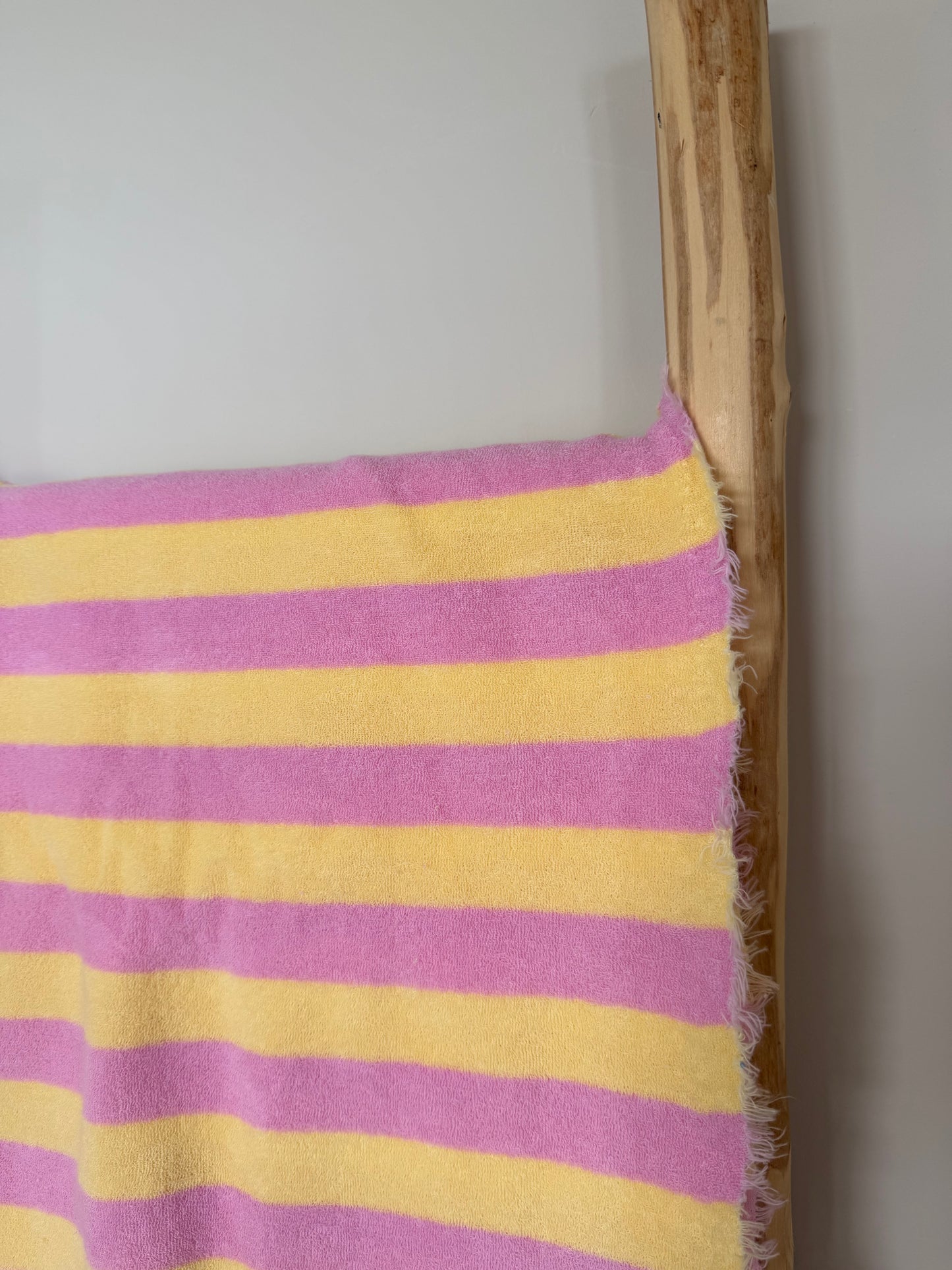Badstof streep roze/ geel