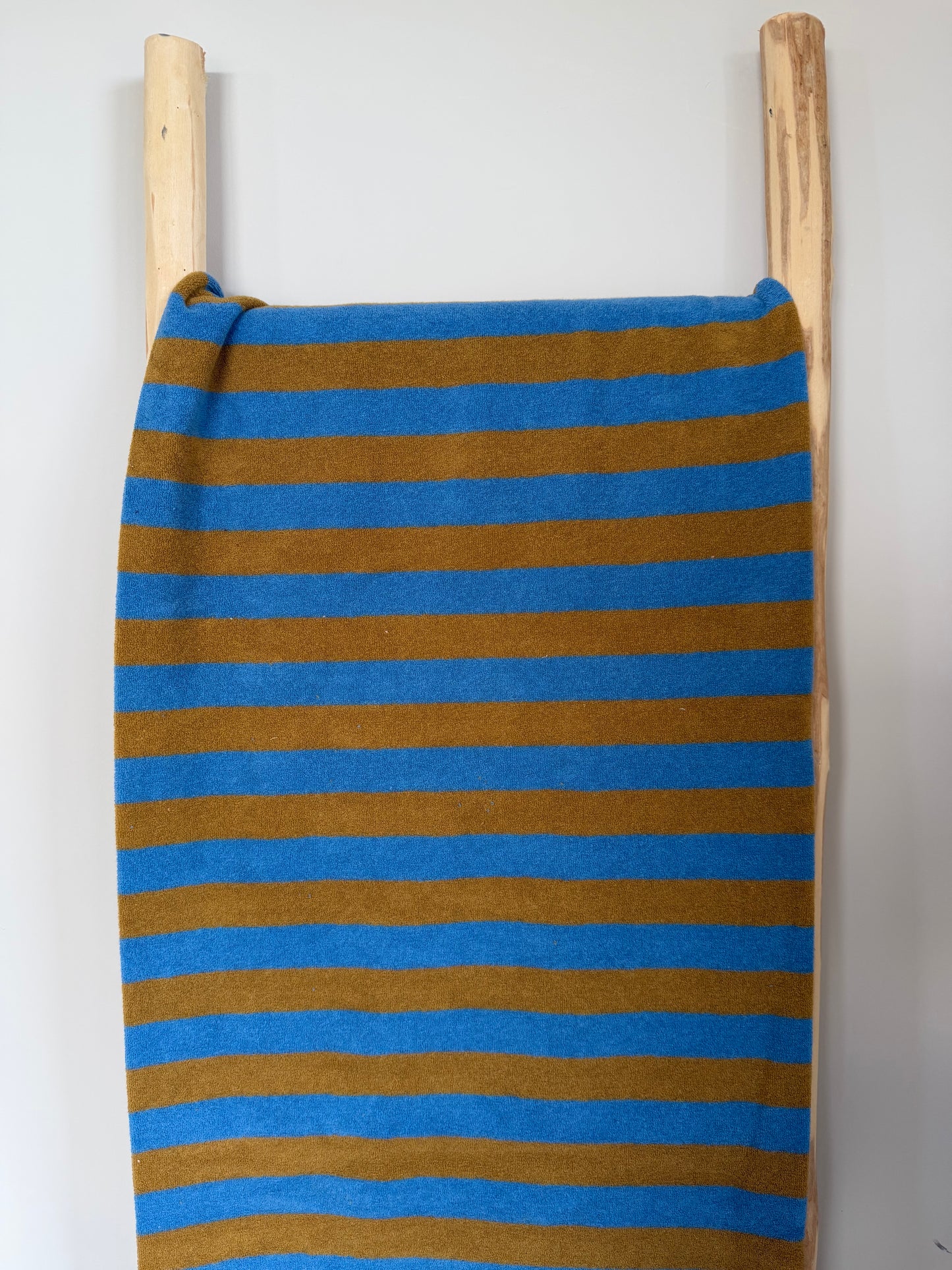 Badstof streep blauw/ bruin