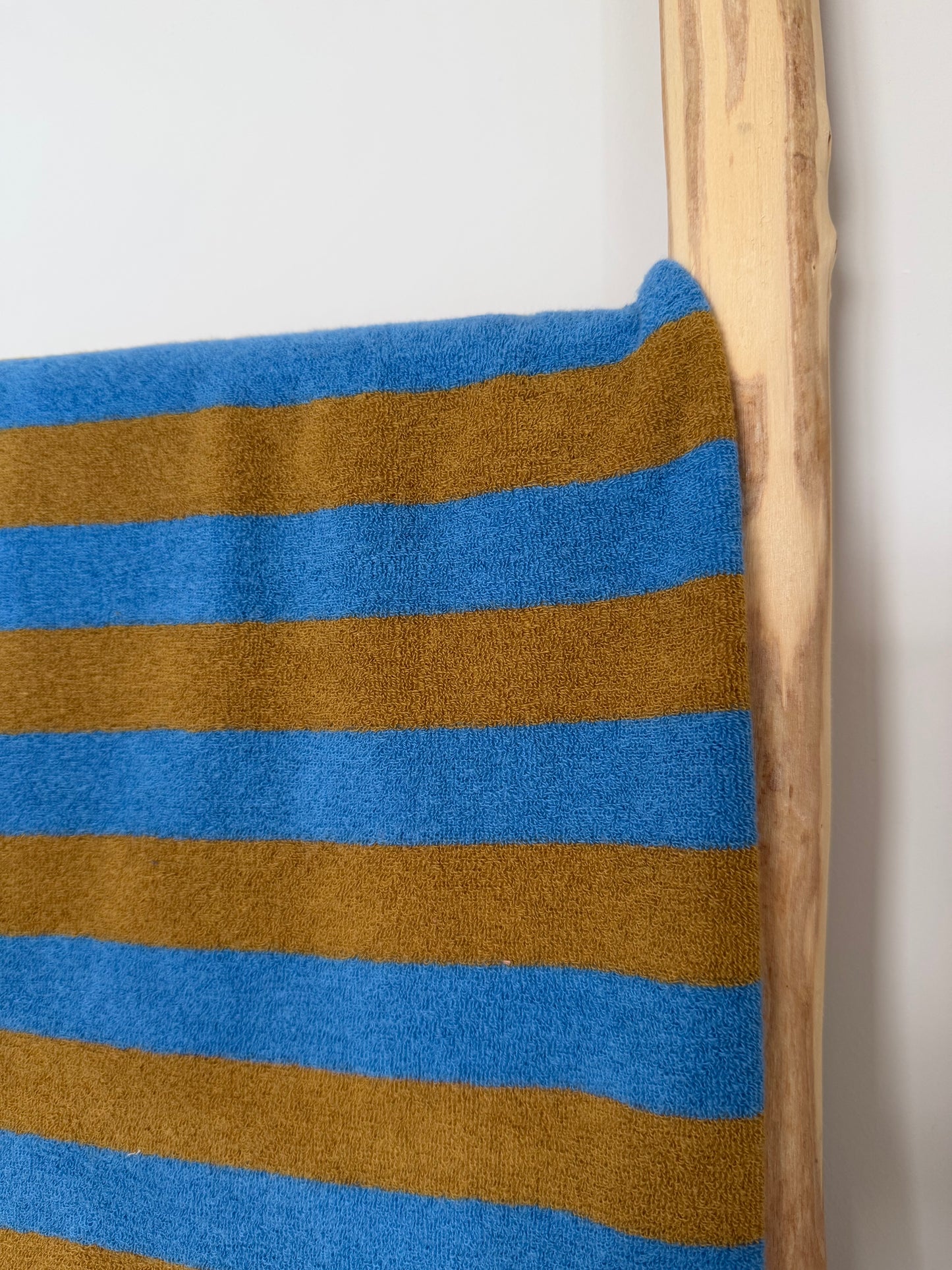 Badstof streep blauw/ bruin