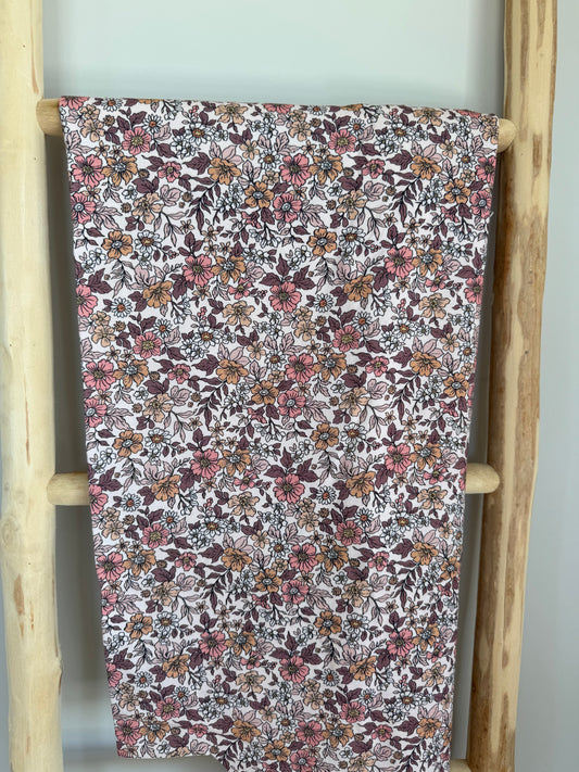 VINTAGE BLOEMEN OUD MAUVE TRICOT