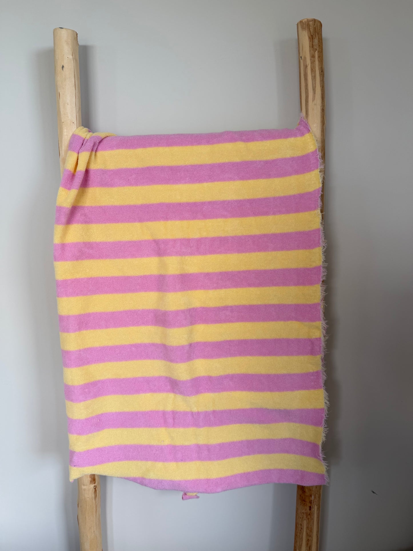 Badstof streep roze/ geel